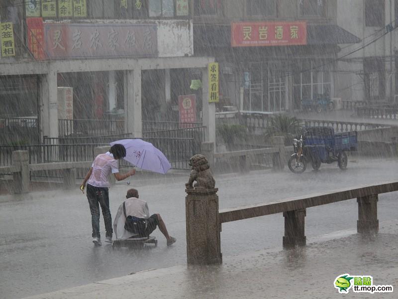 苏州最美女孩暴雨中为残疾乞丐撑伞